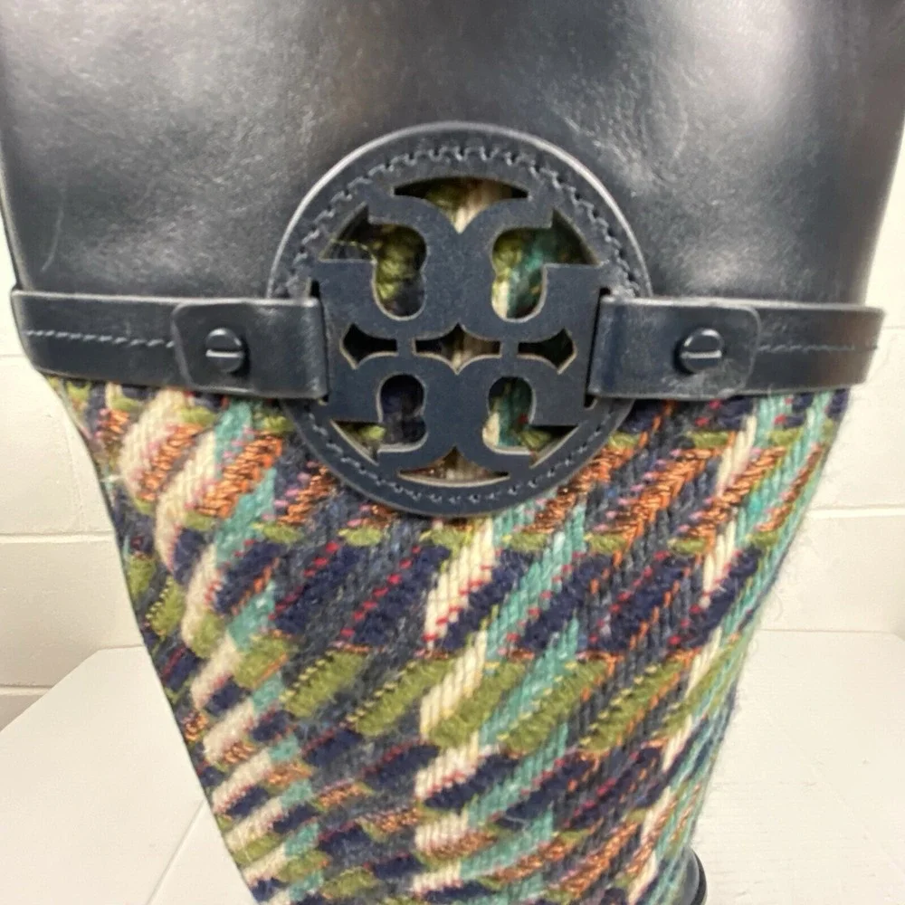 NWOB Tory Burch Miller Riding Boots Multicolor Tweed/Leather Size Women's 7M New